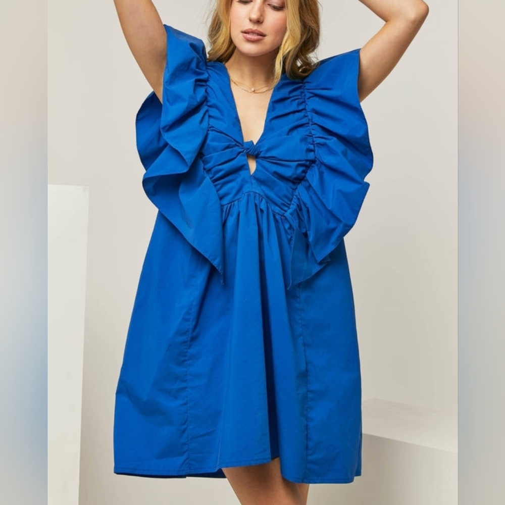 Anthropologie Bold Royal Blue Ruffle Mini Dress